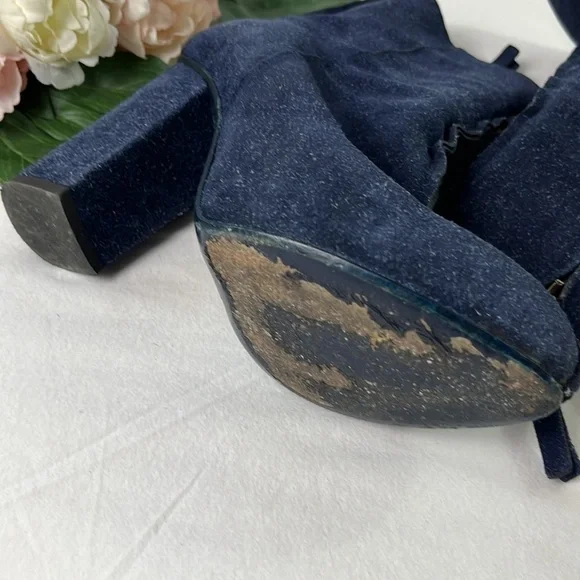 Acne Studios Navy Blue Suede Seamed Side Zip Block Heeled Boots Size EU 37 - Picture 6 of 8